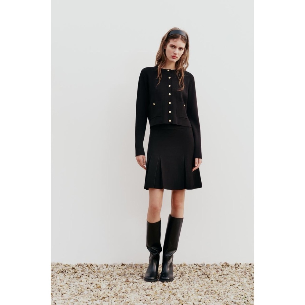 NWT Zara Knit Pleated Black Skirt - Size Large